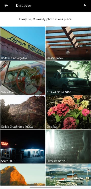 L'applicazione per smartphone Fuji X Weekly App da cui ricercare le ricette personalizzate di simulazione pellicola per le fotocamere Fujifilm